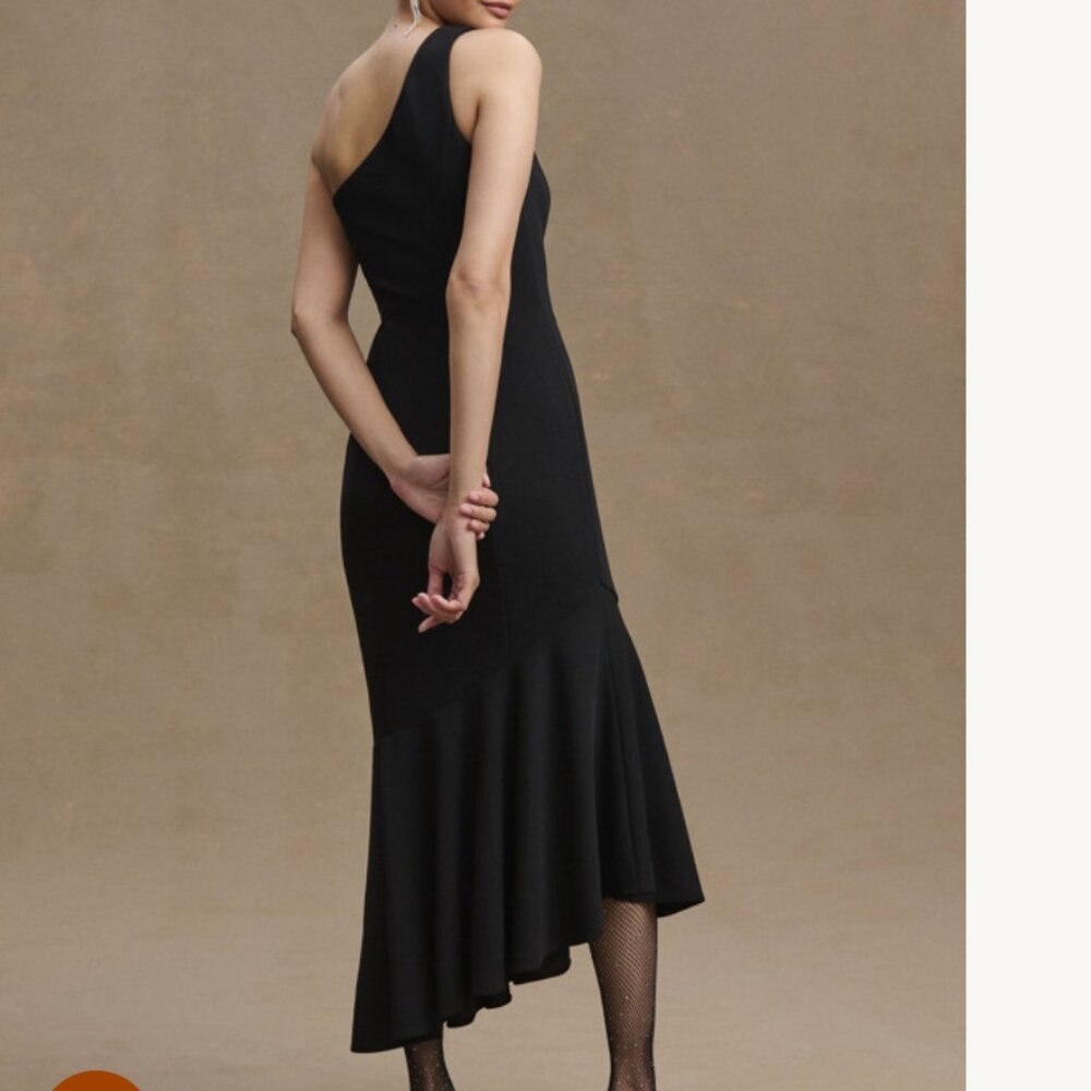 Ainsley One-Shoulder Ruffle Crepe Midi Dress (Size 8)